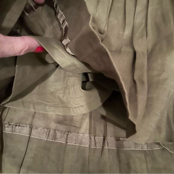 J Crew Linen Garden Pleated Utility Mini Skirt Solid Olive Army Green 44247 Sz 8 - Picture 5 of 9
